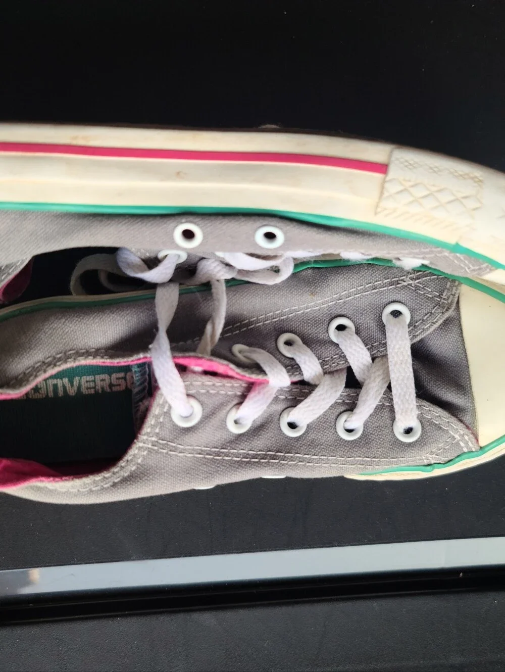 Converse Kids Low Top Sneakers in Gray with Pink & Teal Trim